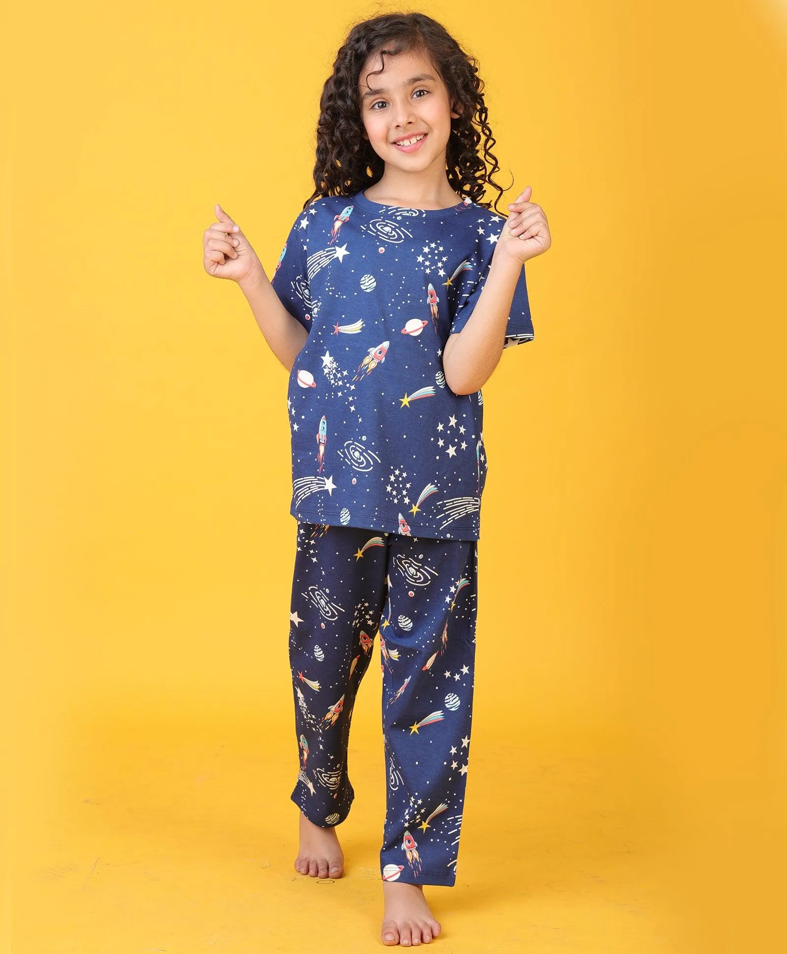 SOLAR DREAMS GIRLS SHORT SLEEVE PYJAMA SET - NAVY