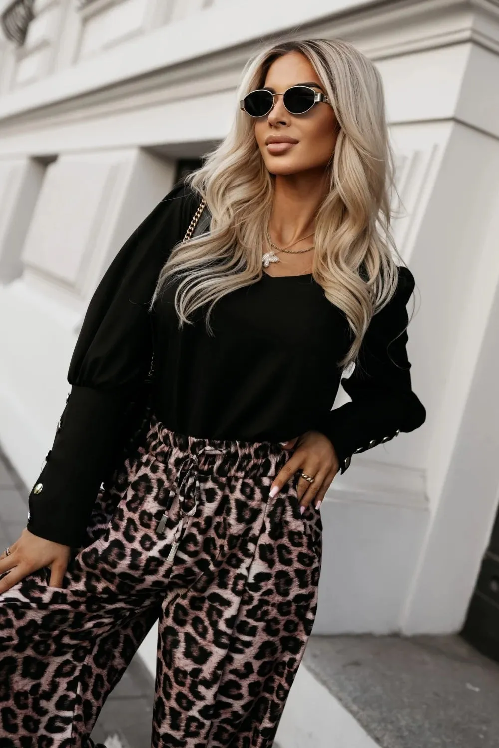 Sophisticated V-Neck Button-Sleeve Blouse with Timeless Elegance