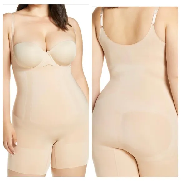 Spanx Women's OnCore Nude Open Bust Mid-Thigh Shapewear Bodysuit New 1X.