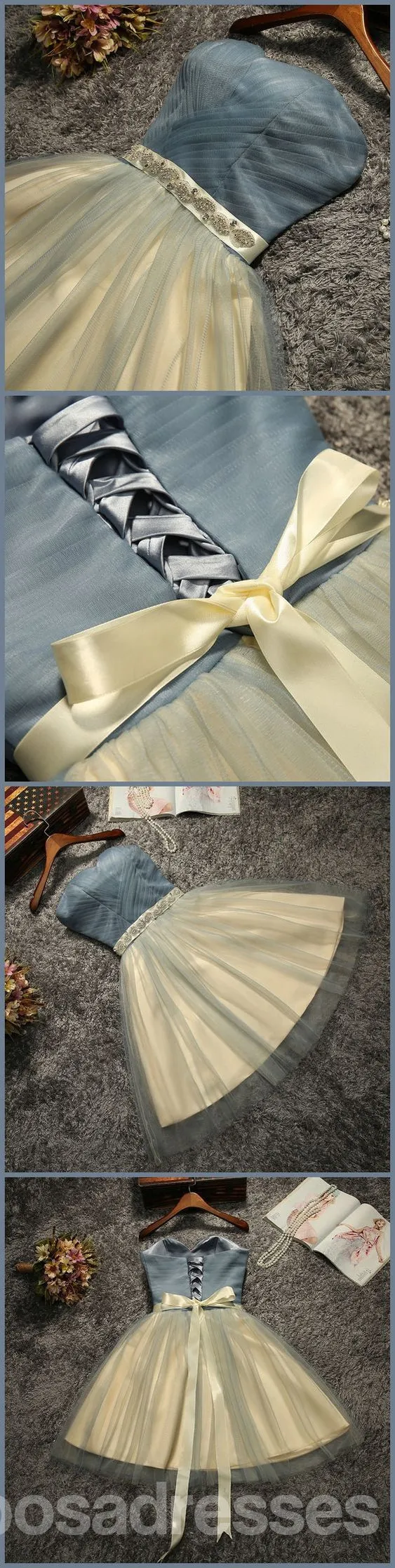 Strapless Beaded Belt Two colors Skirt Homecoming Prom Dresses, Affordable Short Party Prom Sweet 16 Dresses, Perfect Homecoming Cocktail Dresses, CM566