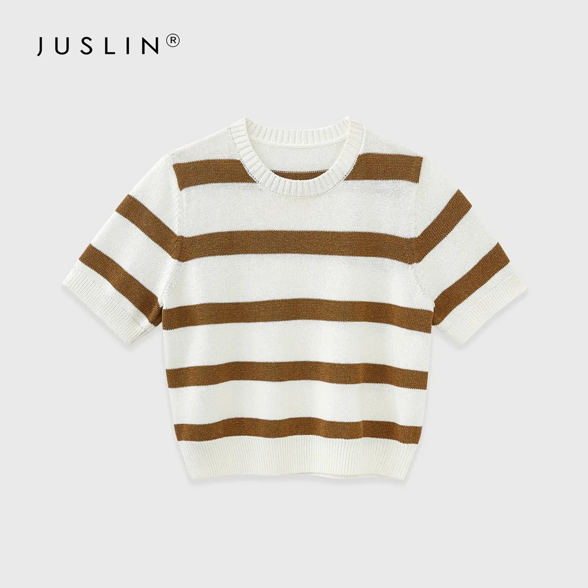 Striped Knit Short-Sleeve Sweater