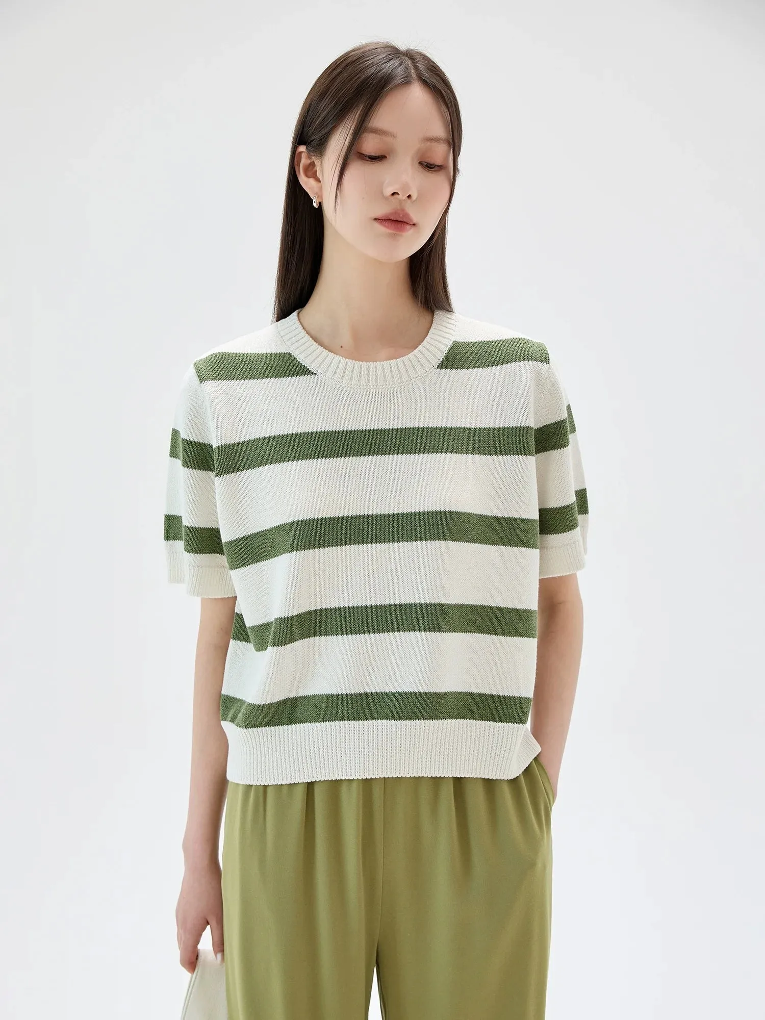 Striped Knit Short-Sleeve Sweater