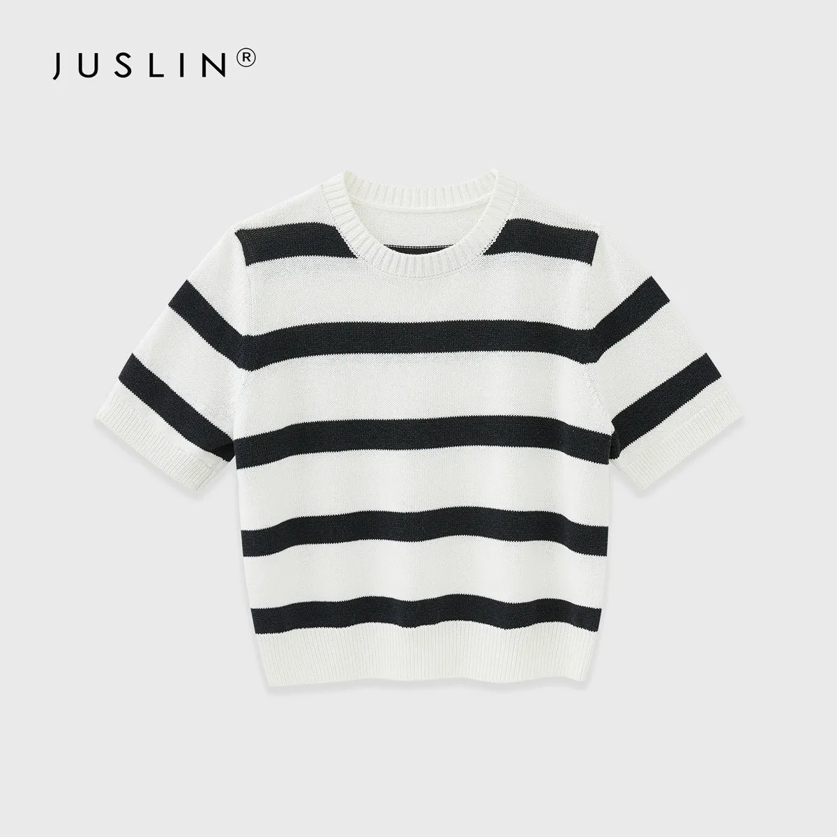 Striped Knit Short-Sleeve Sweater