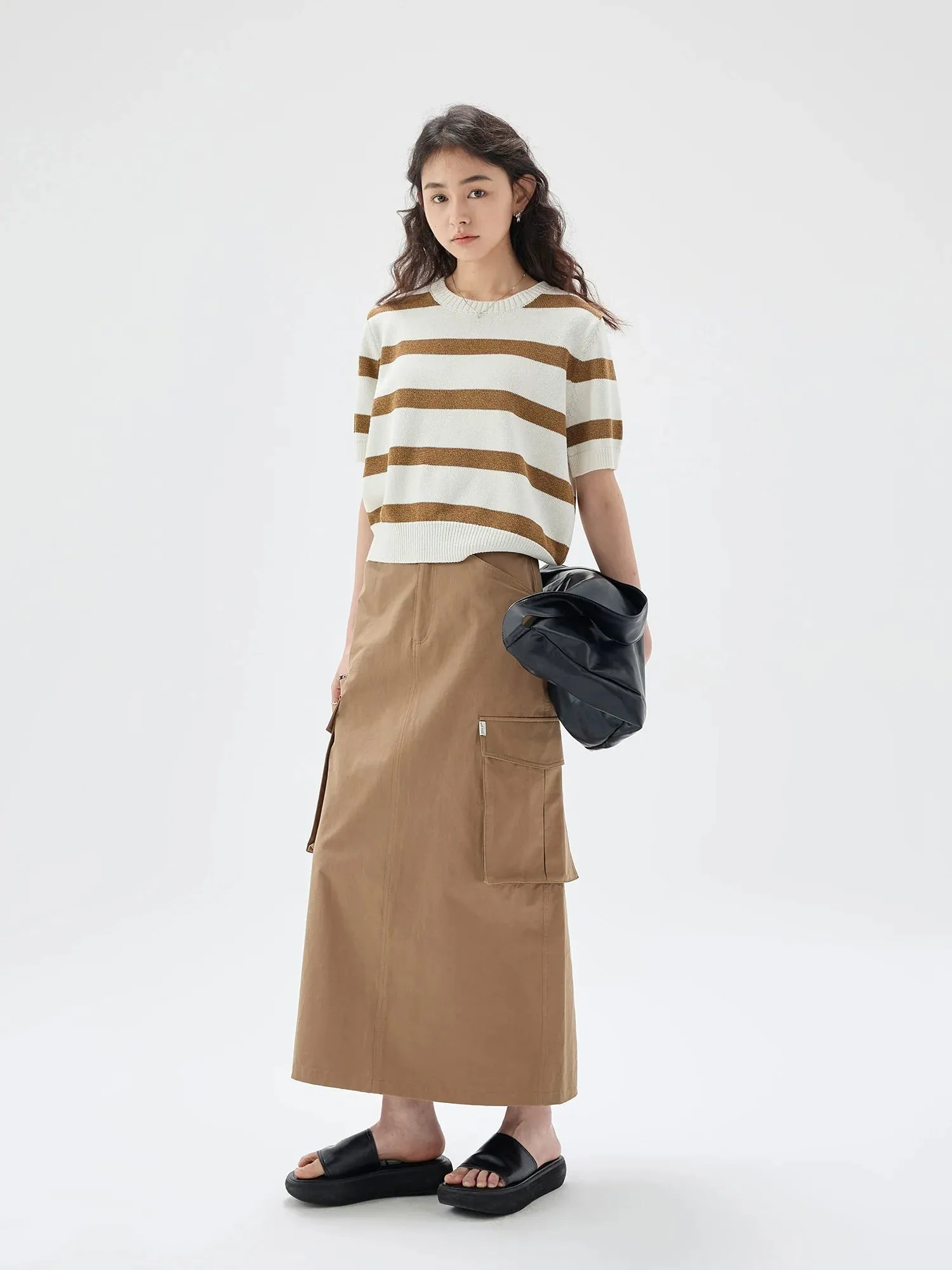 Striped Knit Short-Sleeve Sweater