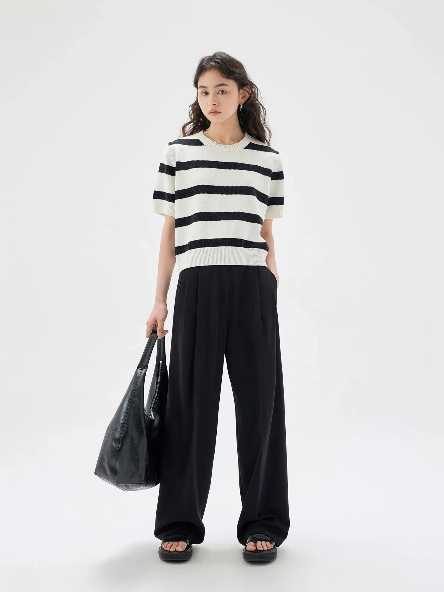 Striped Knit Short-Sleeve Sweater