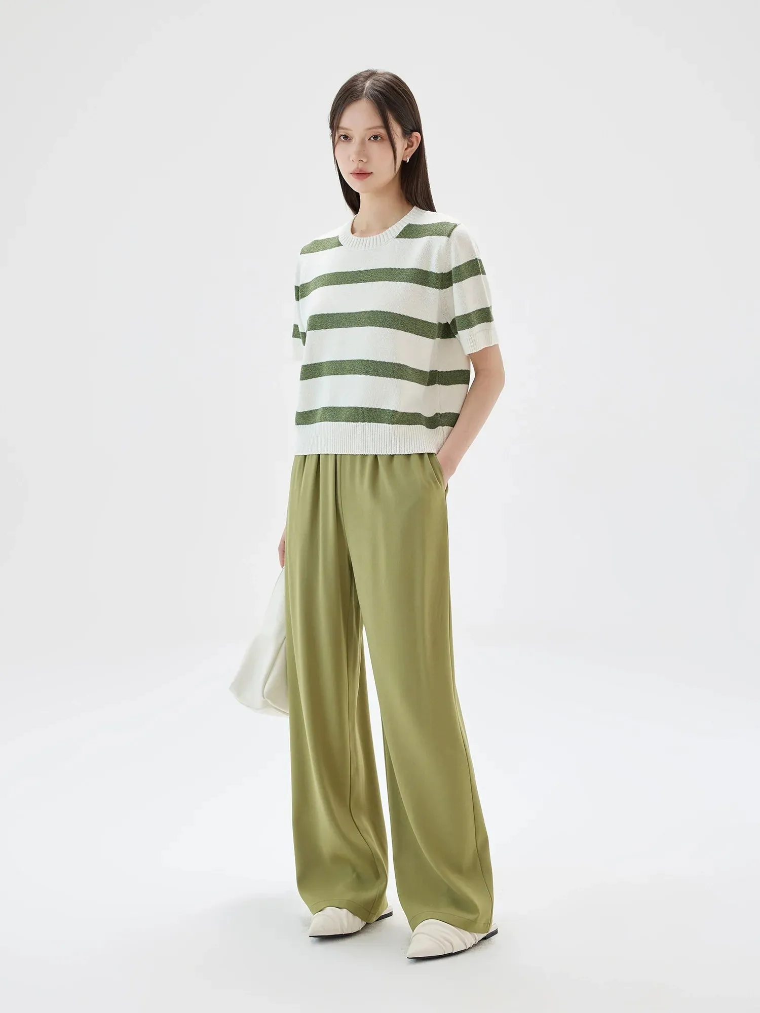 Striped Knit Short-Sleeve Sweater