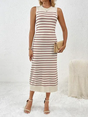 Striped Sleeveless Pullover Dress with Fitted Knit Design