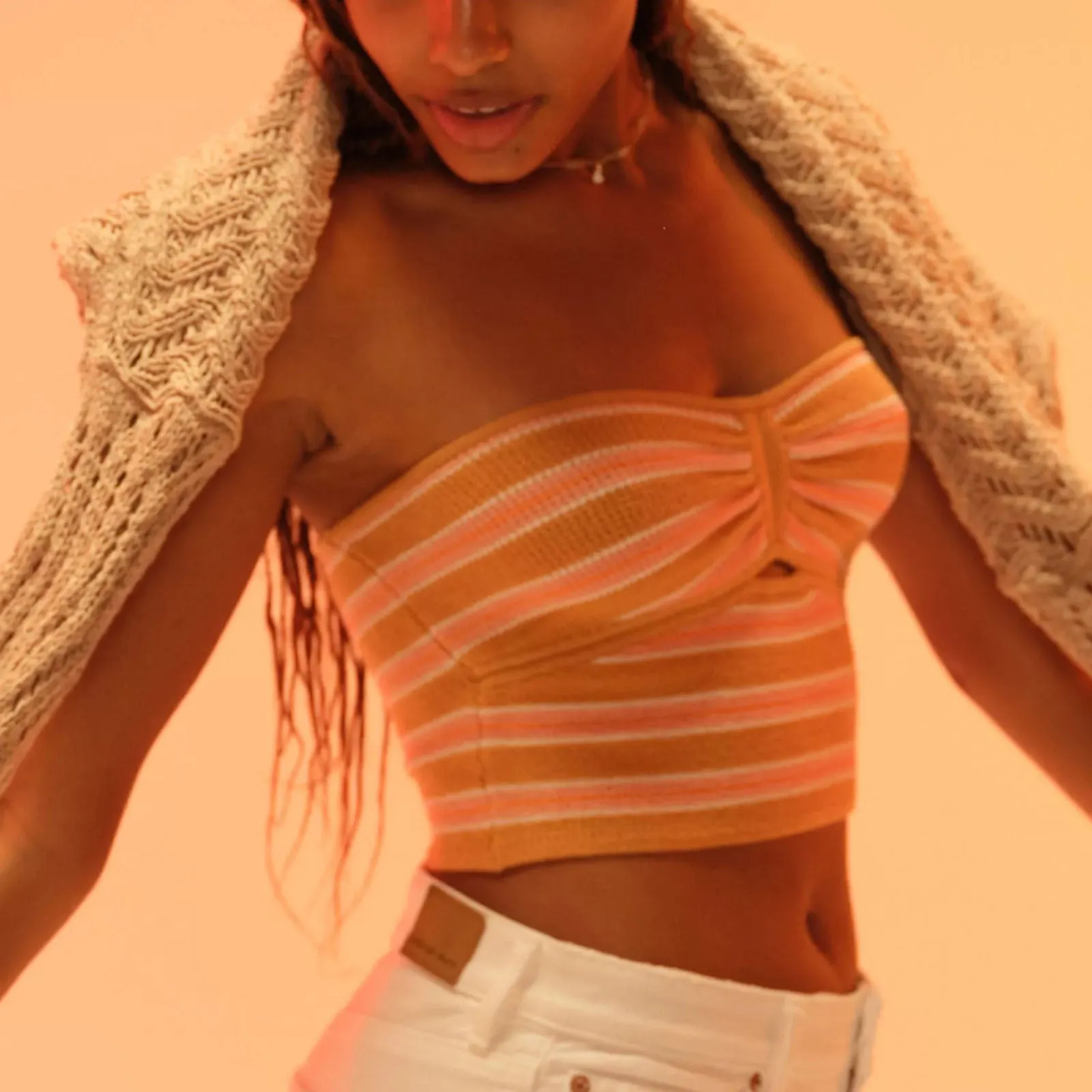 Striped Strapless Knit Bandeau Top for Casual Chic Looks