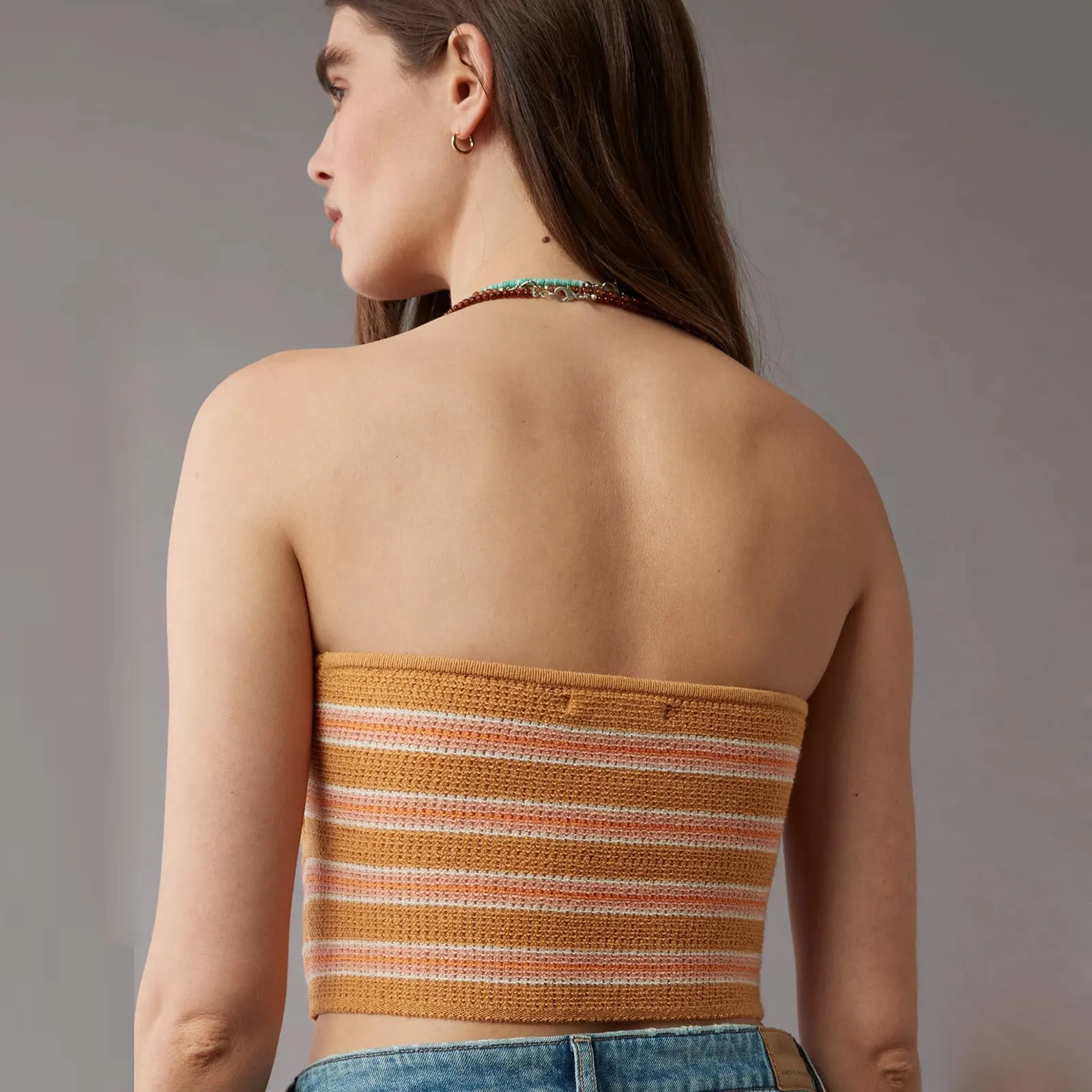 Striped Strapless Knit Bandeau Top for Casual Chic Looks