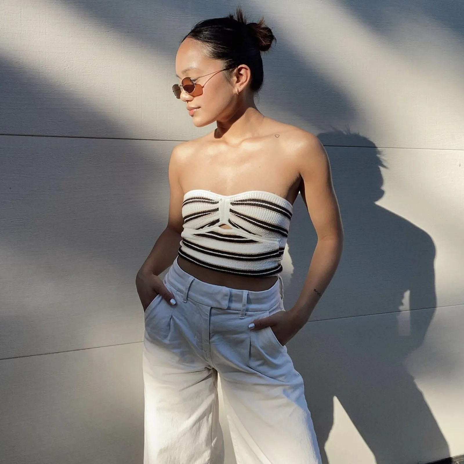 Striped Strapless Knit Bandeau Top for Casual Chic Looks