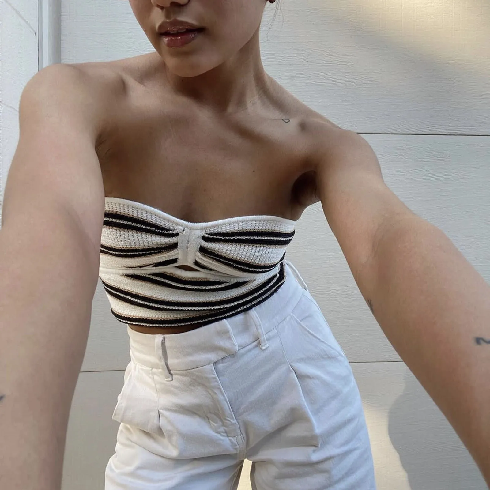 Striped Strapless Knit Bandeau Top for Casual Chic Looks