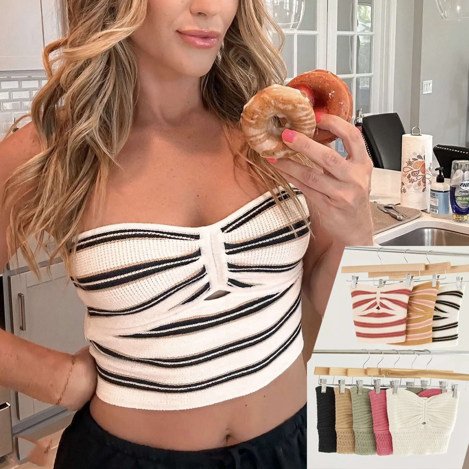 Striped Strapless Knit Bandeau Top for Casual Chic Looks
