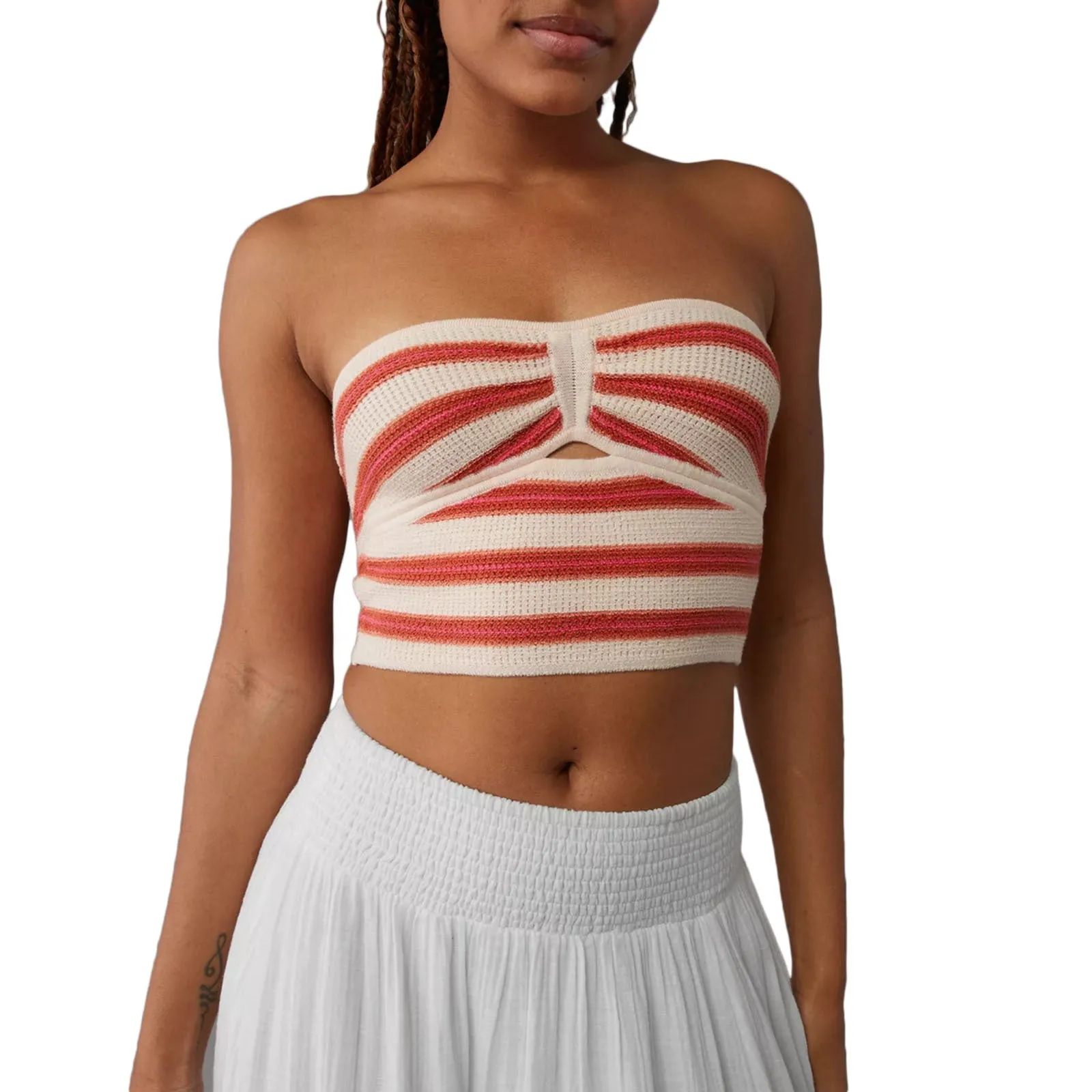 Striped Strapless Knit Bandeau Top for Casual Chic Looks