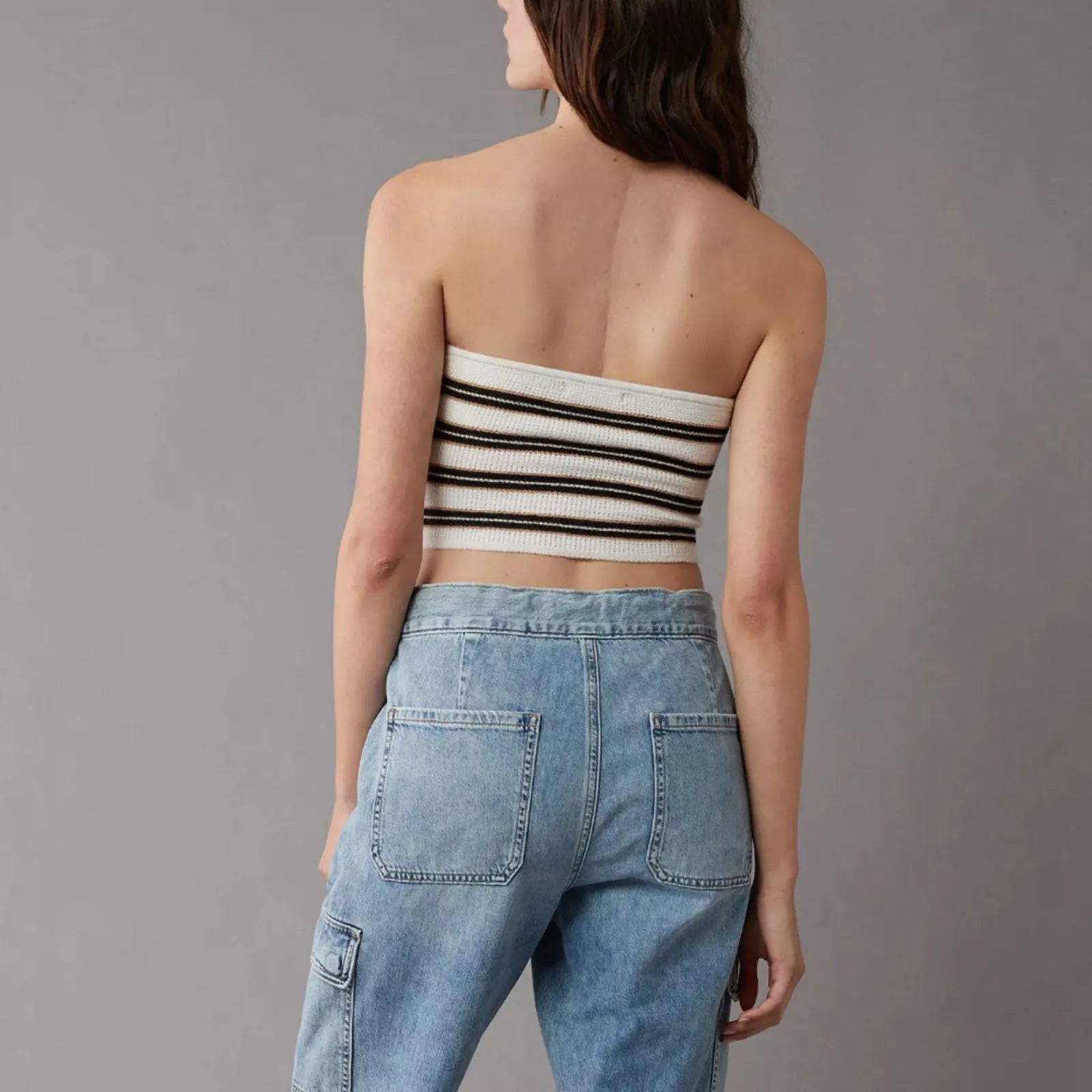 Striped Strapless Knit Bandeau Top for Casual Chic Looks