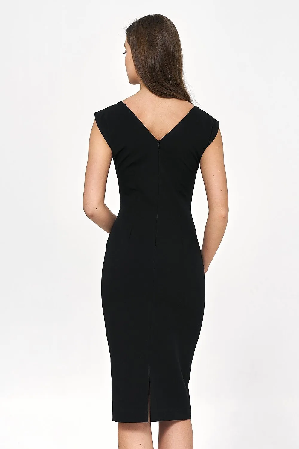 Structured V-Neck Fitted Dress
