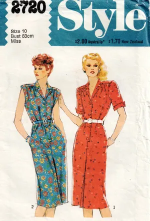 Style 2720 Womens Gathered Shoulder Slim Dress with Pockets 1970s Vintage Sewing Pattern Size 10 12 or 16