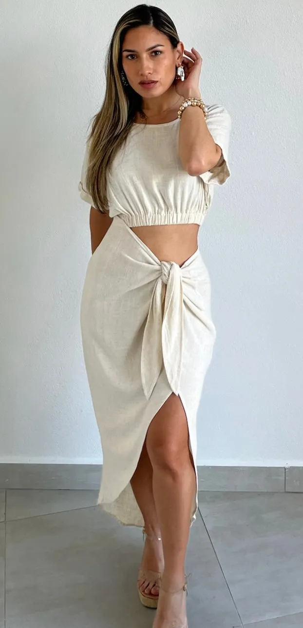 Summer Journey Cream Linen Midi Dress