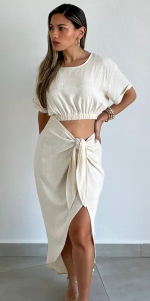 Summer Journey Cream Linen Midi Dress