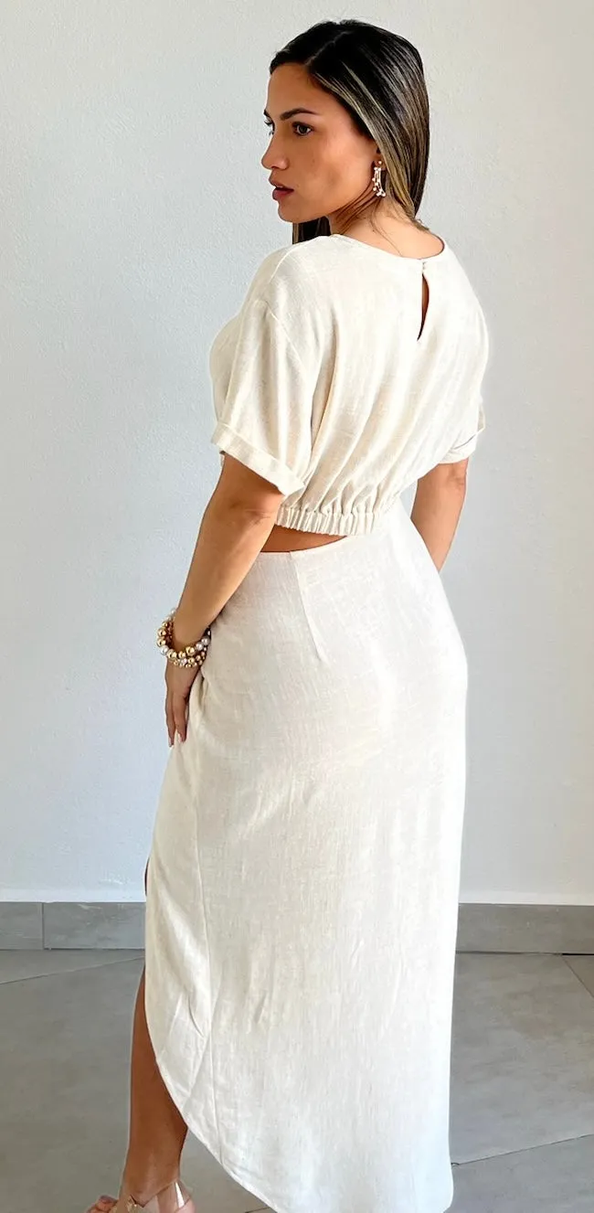 Summer Journey Cream Linen Midi Dress