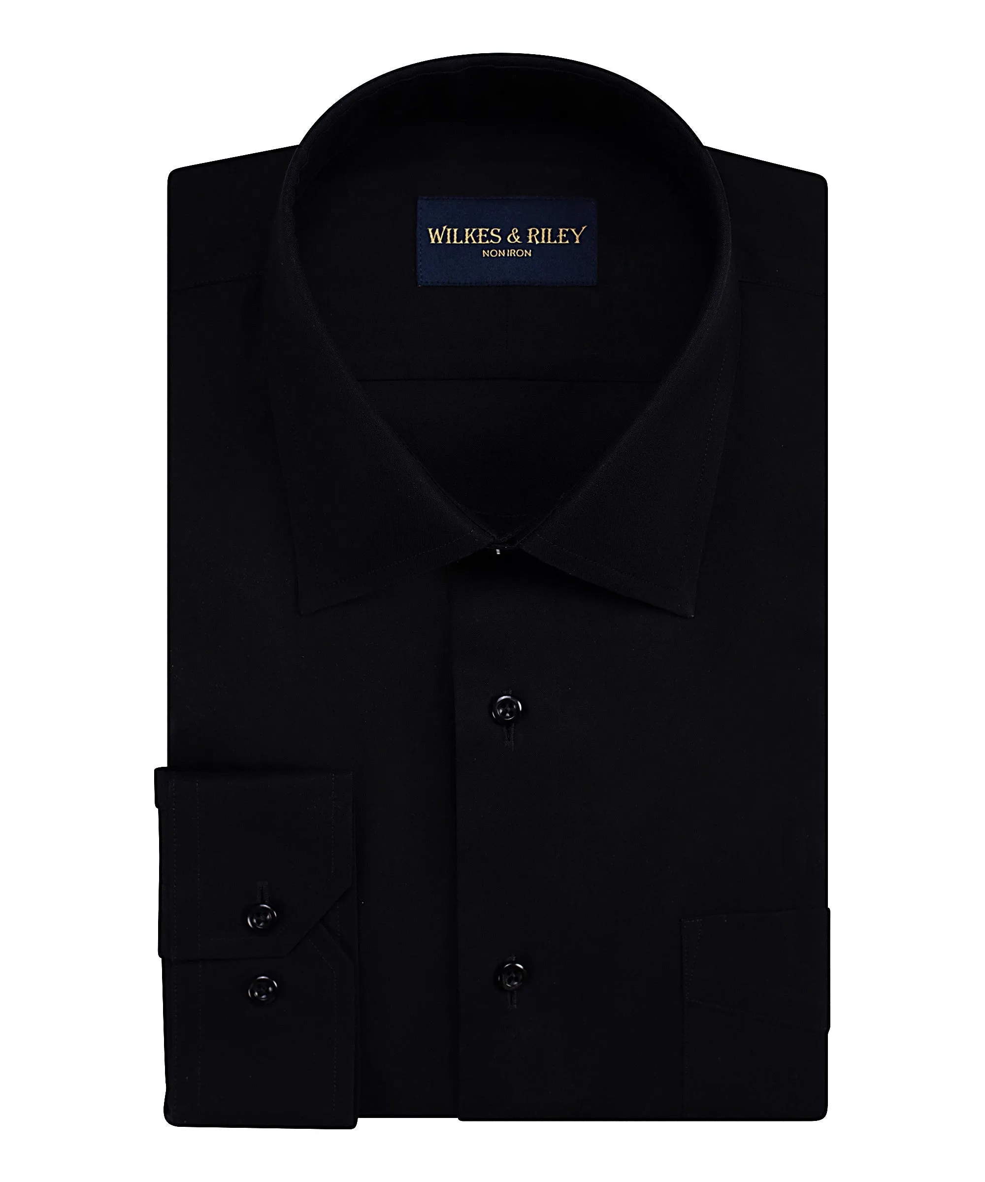 Tailored Fit Black Spread Collar Non-Iron Poplin Dress Shirt