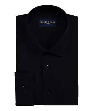 Tailored Fit Black Spread Collar Non-Iron Poplin Dress Shirt