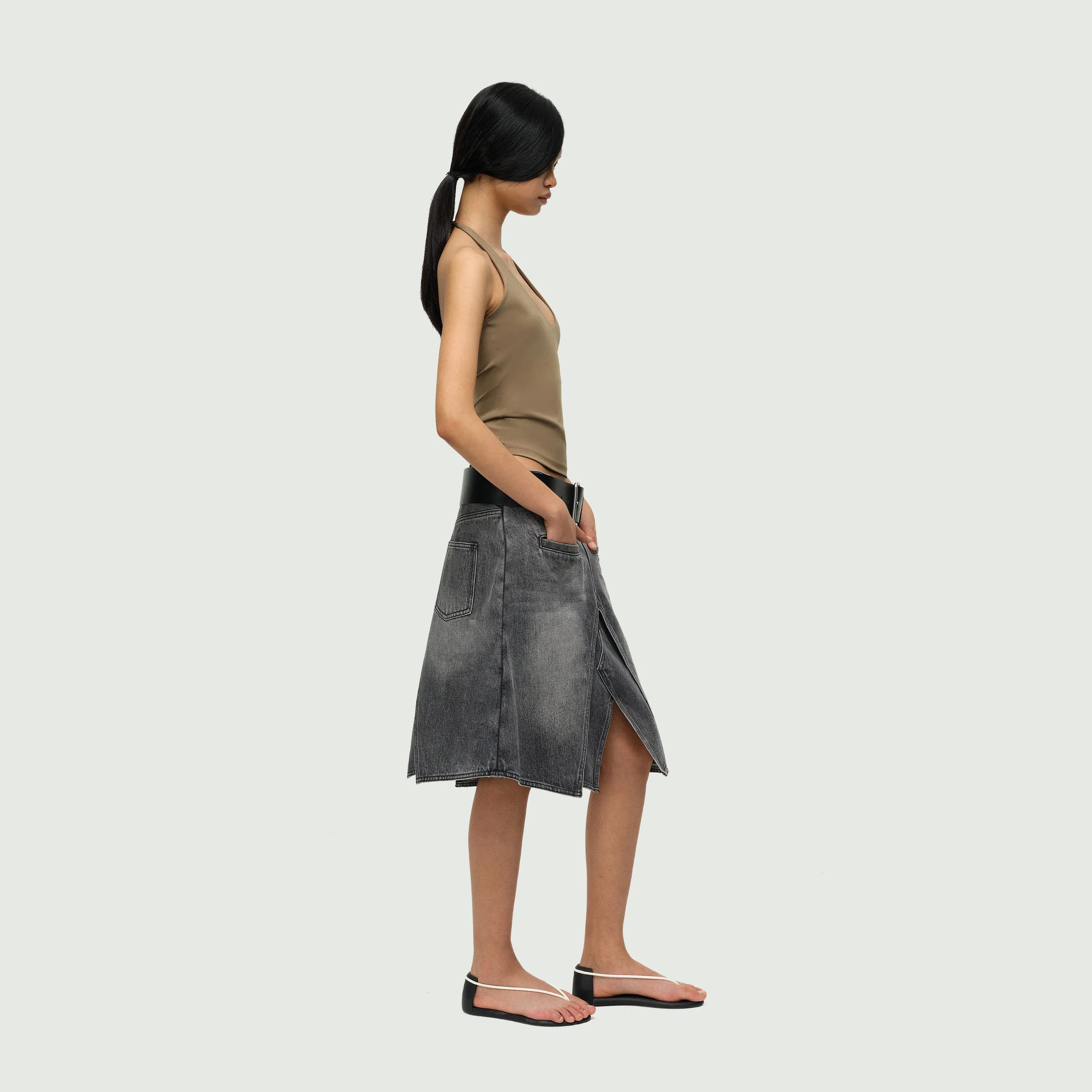The Double Layer A-line Denim Skirt
