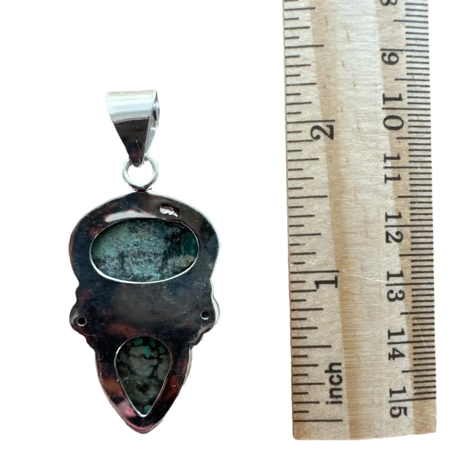 Tibetan Turquoise & Labradorite Solid 925 Sterling Silver Pendant