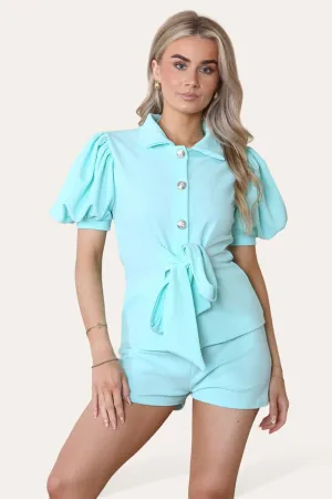 Tie Belt Button Shorts Set