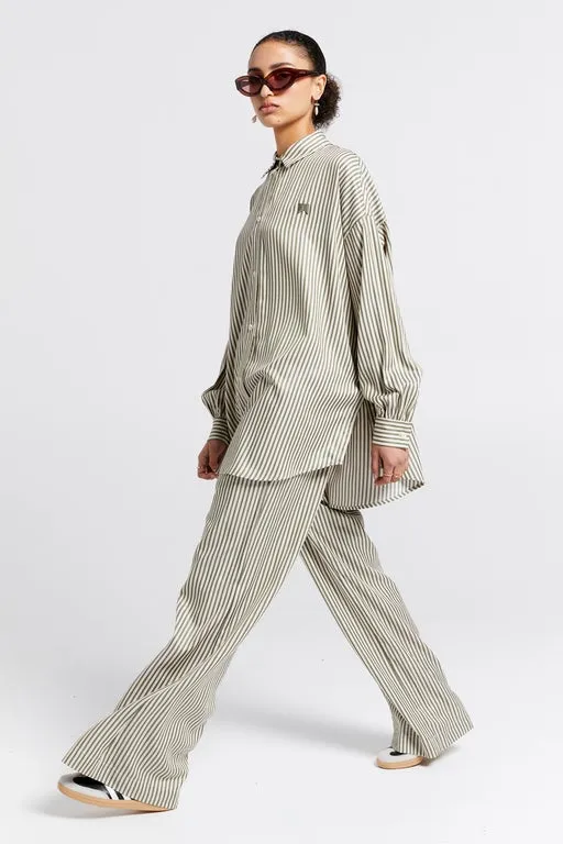 Tied Palazzo Lounge Pants Olive Stripe