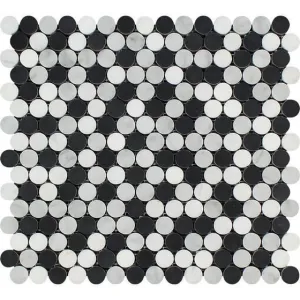 Tilefornia Carrara White & Thassos White & Black Marble MULTICOLOR Penny Rounds