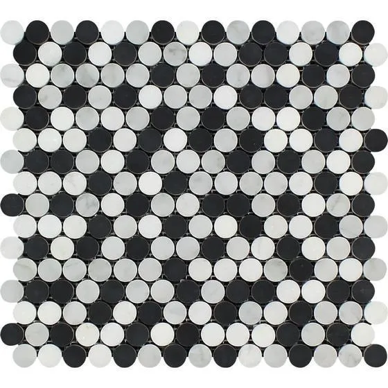 Tilefornia Carrara White & Thassos White & Black Marble MULTICOLOR Penny Rounds