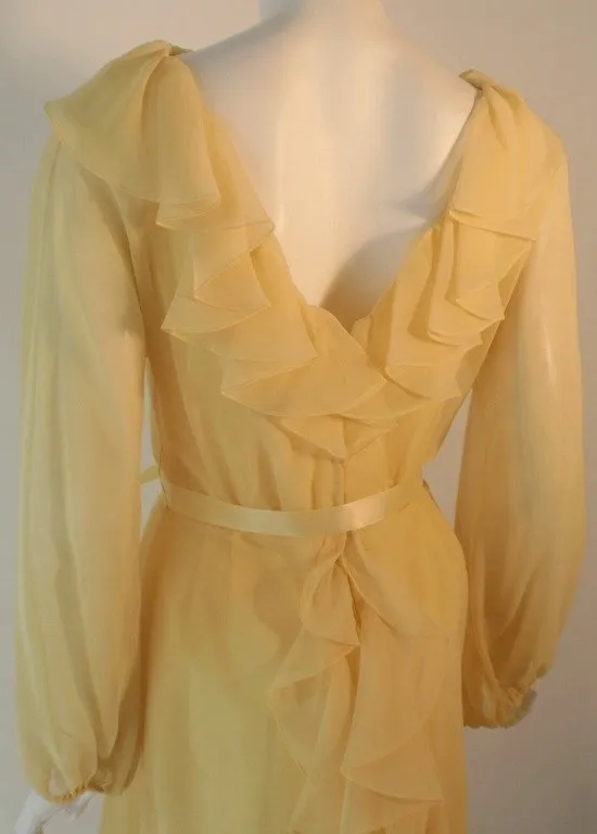 TRAVILLA 1970s Yellow Chiffon Cocktail Dress