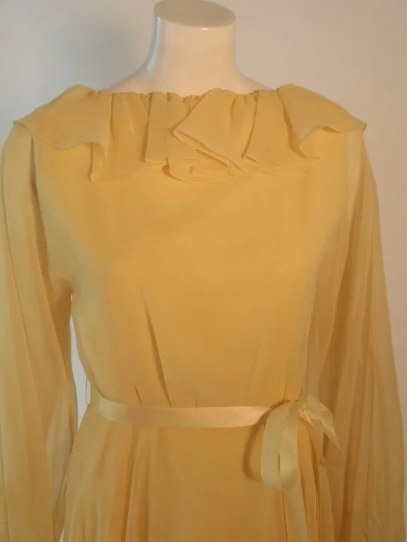 TRAVILLA 1970s Yellow Chiffon Cocktail Dress
