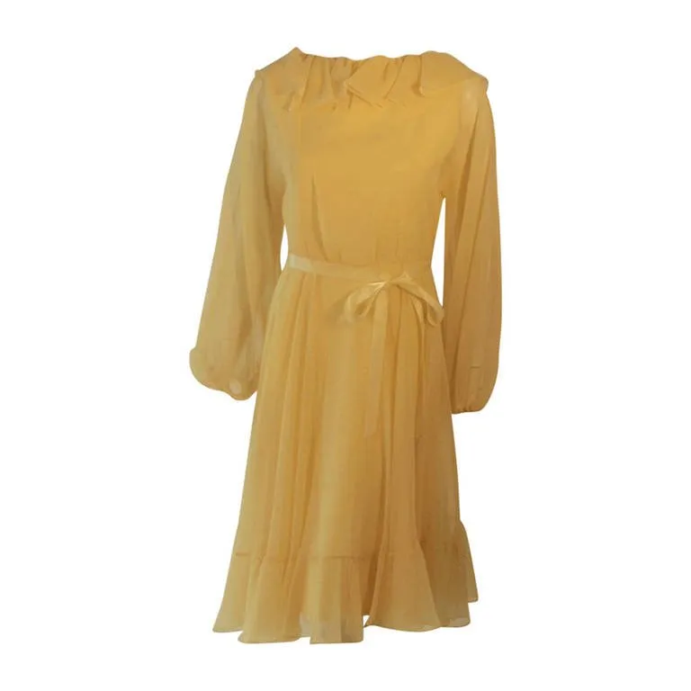 TRAVILLA 1970s Yellow Chiffon Cocktail Dress