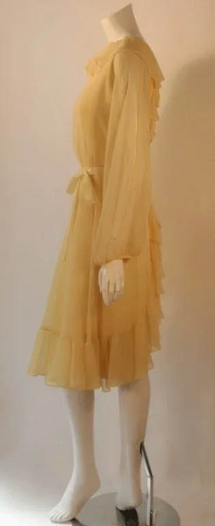 TRAVILLA 1970s Yellow Chiffon Cocktail Dress
