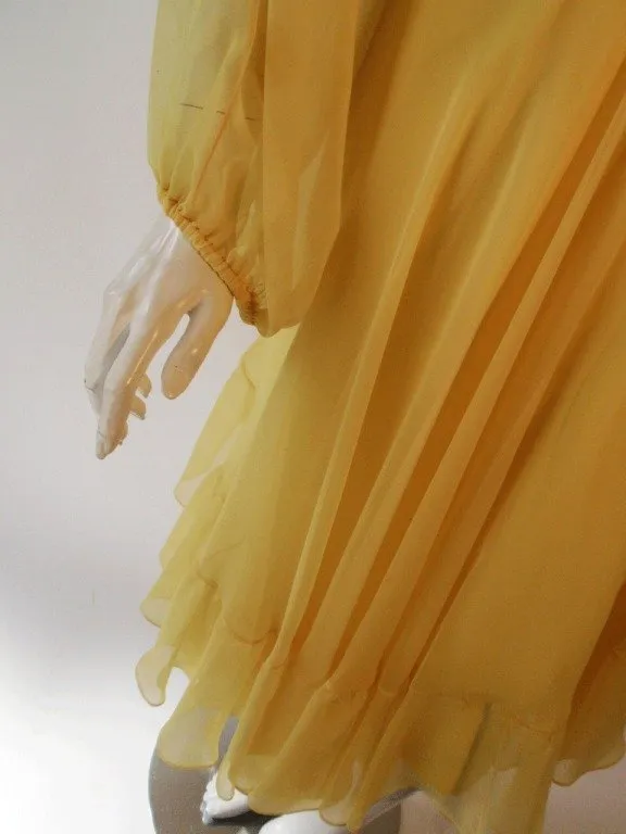 TRAVILLA 1970s Yellow Chiffon Cocktail Dress