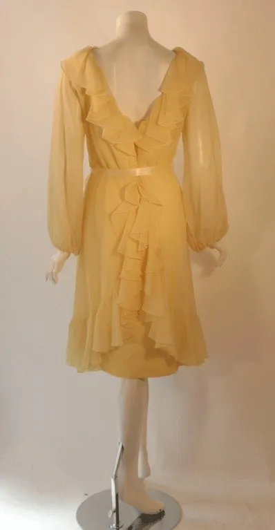 TRAVILLA 1970s Yellow Chiffon Cocktail Dress