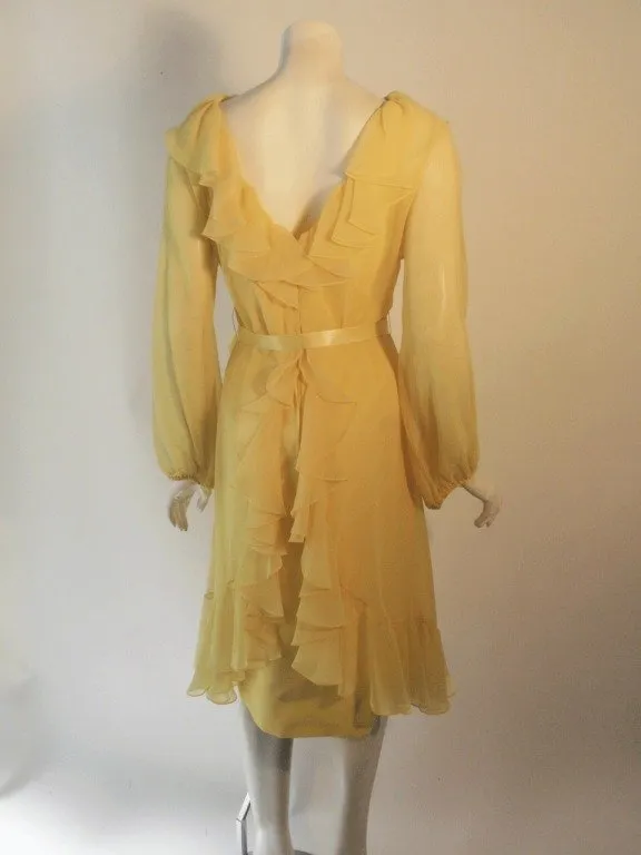 TRAVILLA 1970s Yellow Chiffon Cocktail Dress