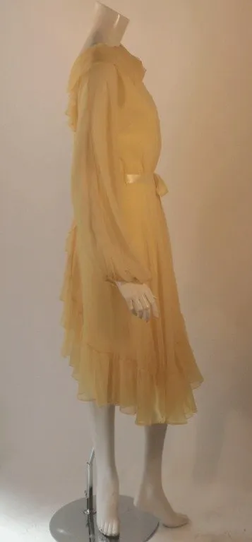 TRAVILLA 1970s Yellow Chiffon Cocktail Dress