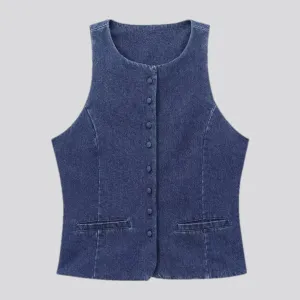 Trendy crop women's denim vest