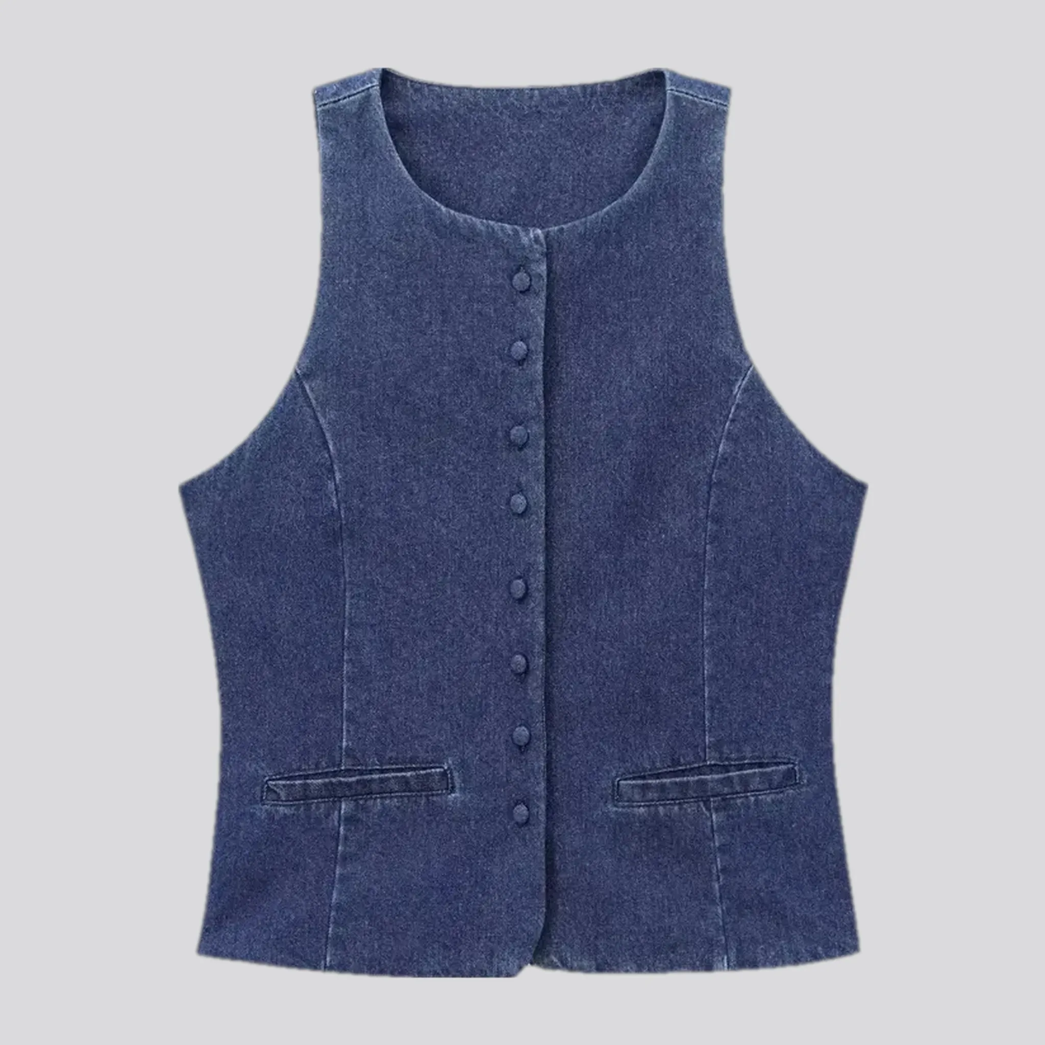 Trendy crop women's denim vest
