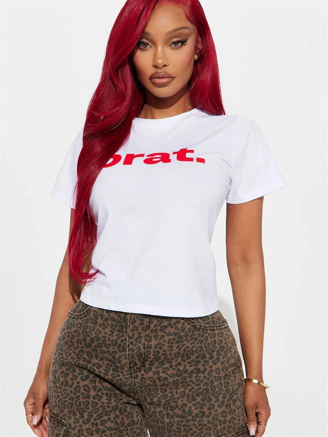 Trendy Slim-Fit Letter Print Short Sleeve Street Style T-Shirt