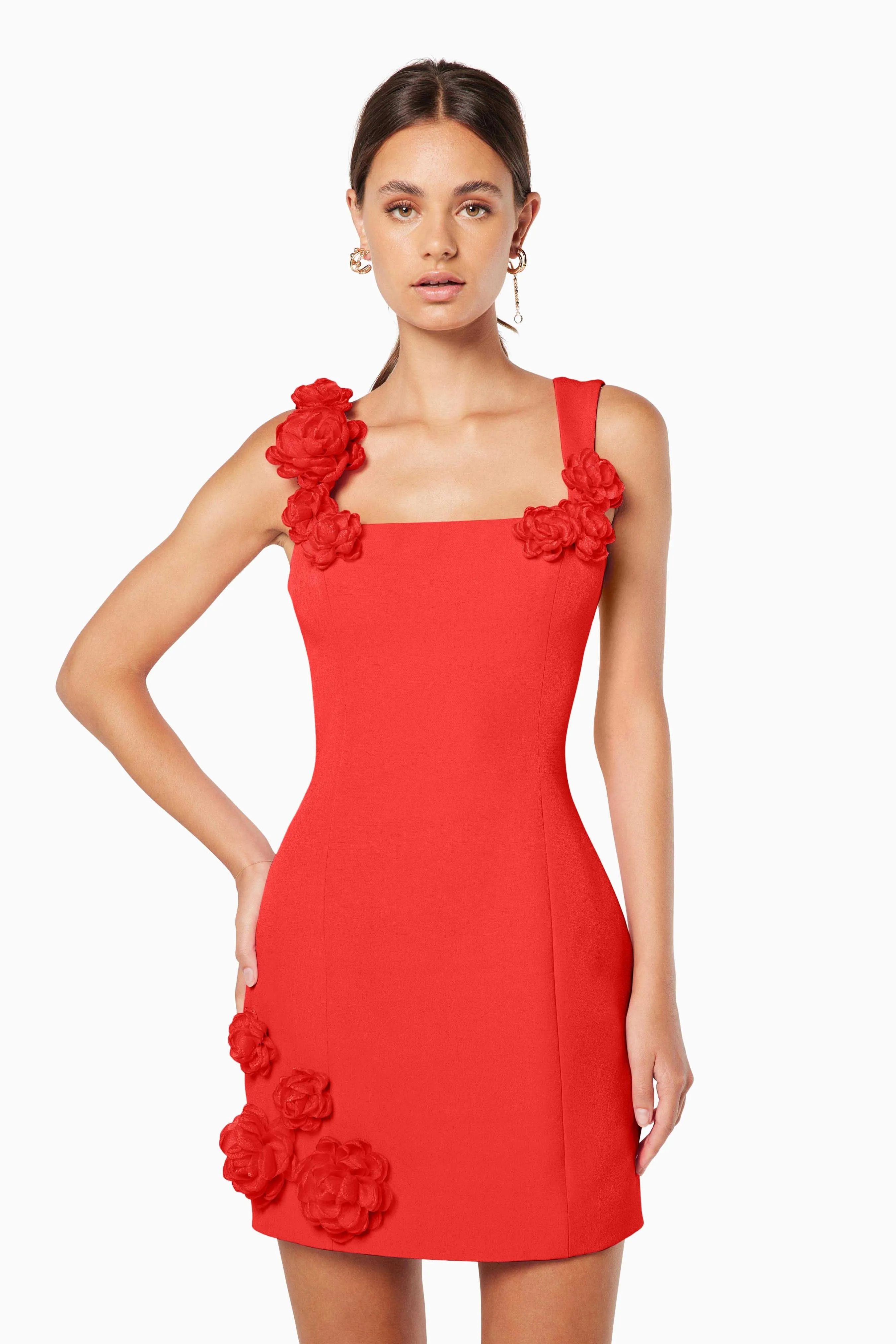 Trompe 3D Floral Mini Dress Red
