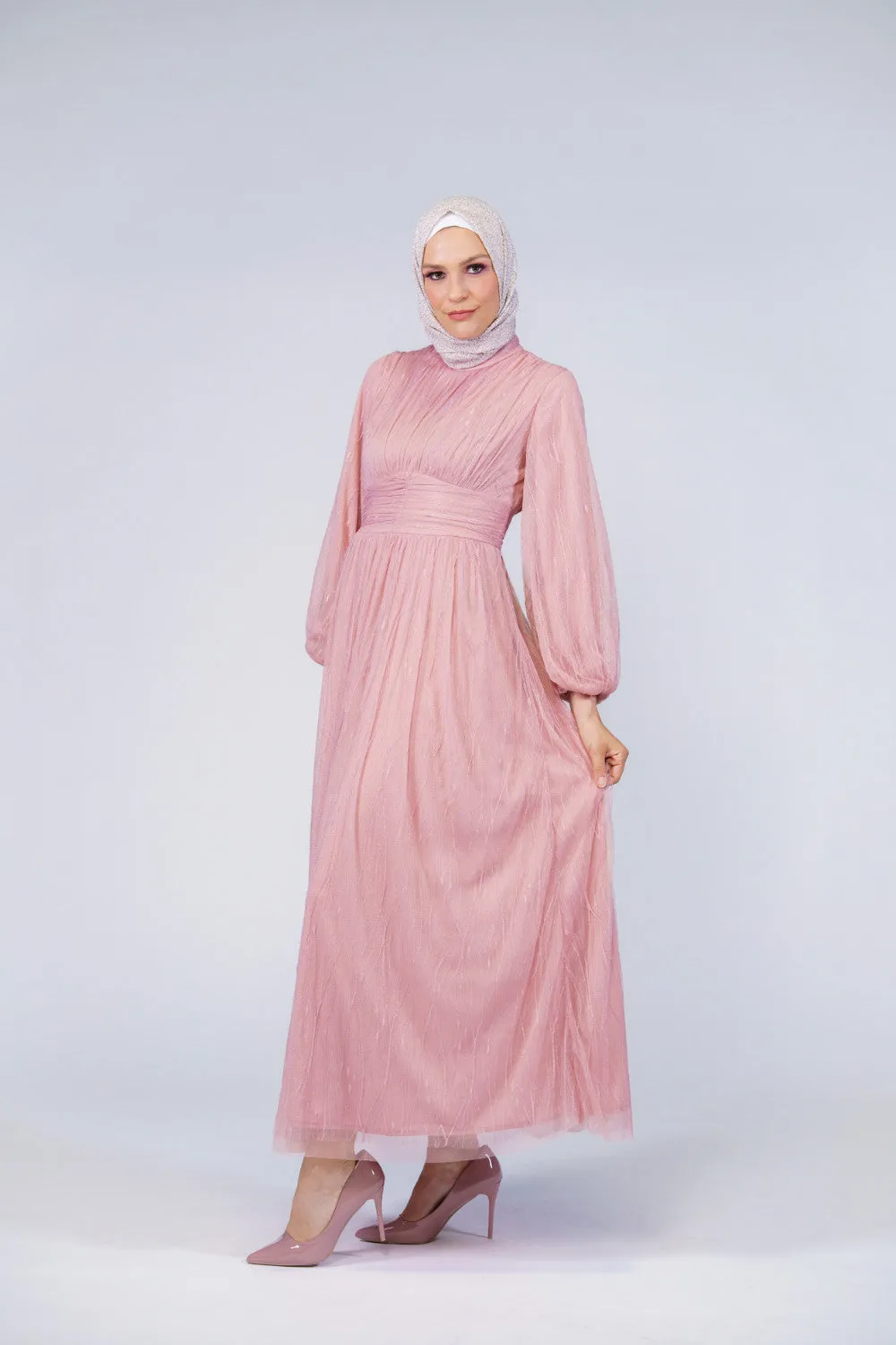 Tulle Modest Maxi Dress | Pink