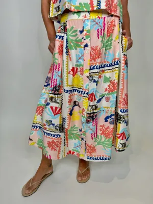 Umgee Abstract Print Front Button Down Skirt