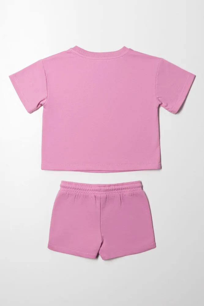 Unbrushed Fleece Shorts Set Pink