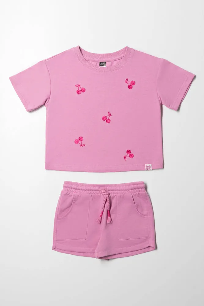 Unbrushed Fleece Shorts Set Pink