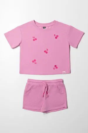 Unbrushed Fleece Shorts Set Pink