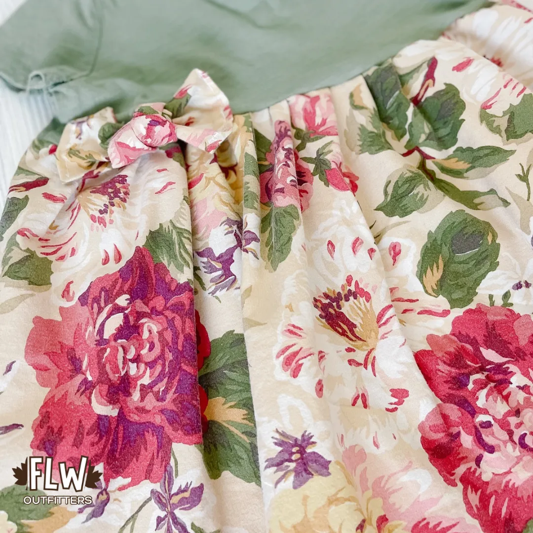 Upcycled Dress 18m-4T Vintage Green Floral (B)