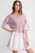 WASH COTTON PUFF SLEEVE TIE DYE DRESS